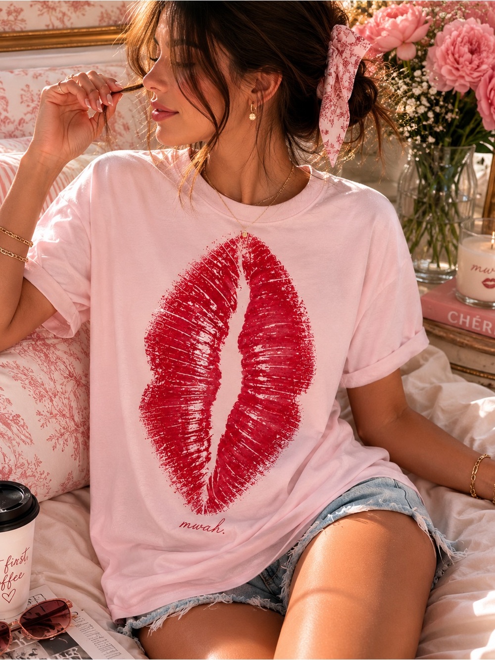 Pink 'Red Lip Print' Graphic Tee S-5x